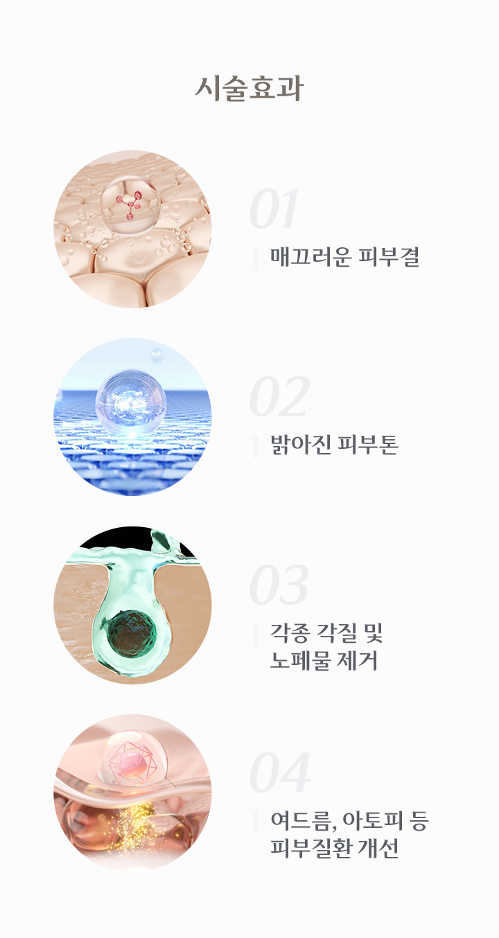 각종 각질 및 노폐물 제거 , 여드름/아토피등 피부질환 개선